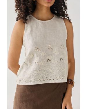 REISTOR Embroidered Button Back Top - Brown