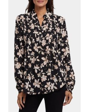 NYDJ Pleated Yoke Long Sleeve Peasant Blouse - Black