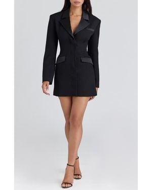 House Of Cb Ellis Satin Trim Long Sleeve Blazer Dress - Black