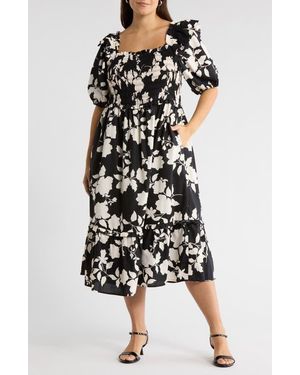 Sugarlips Mableton Floral Print Smocked Dress - Black