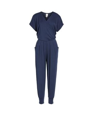 Loveappella Short Sleeve Wrap Top Jumpsuit - Blue
