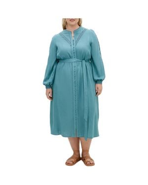 City Chic Mysteria Long Sleeve Button Front Dress - Blue