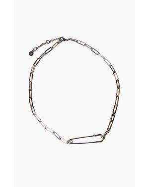 Nickel & Suede Safety Pin Necklace - Metallic