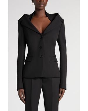McQueen Off The Shoulder Wool Grain De Poudre Harness Jacket - Black