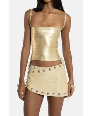 Jaded London Metallic Lace-Up Bandage Top - Natural