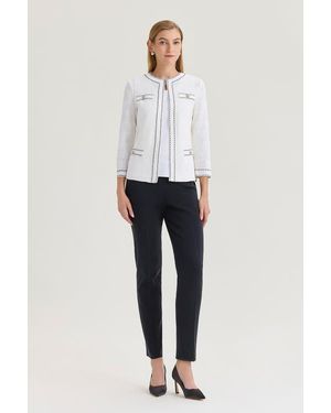 Ming Wang Heritage Diamond Faux Link Trim Knit Jacket - White