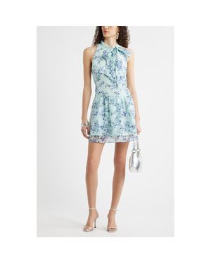 Chelsea28 Tie Neck Tiered Minidress - Blue