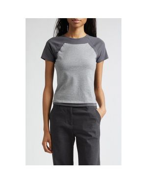 Paloma Wool Puka Raglan Sleeve Colorblock Jersey Baby Tee - Gray