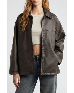 BDG Faux Leather Aviator Jacket - Black