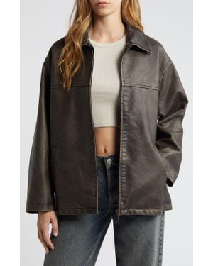 BDG Faux Leather Aviator Jacket - Black