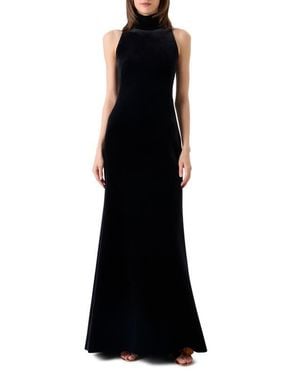 Akris Fringe Back Velvet Scuba Knit Trumpet Gown - Black