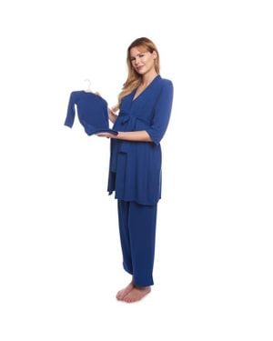 Everly Grey Analise During & After 5-Piece Maternity/Nursing Sleep Set For Mom & Baby - Blue