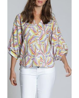Apny Blouson Sleeve Cotton Blend Button-Up Shirt - White