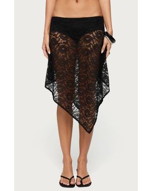 Edikted Handkerchief Hem Low Rise Sheer Lace Skirt - Black