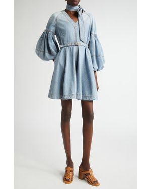 Zimmermann Belted Denim Minidress With Removable Tie - Blue