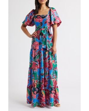 Eliza J Floral Tiered Maxi Dress - Blue