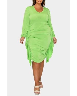L I V D Nova Ruched Bodycon Dress - Green