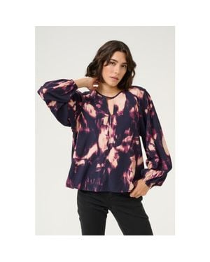 Kaffe Kadunora Cutout Neck Casual Fit Blouse - Blue