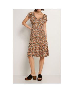 Lascana V-Neck Flounce Dress - Brown