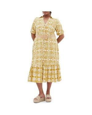 City Chic Anna Border Print Belted Cotton Maxi Dress - Yellow