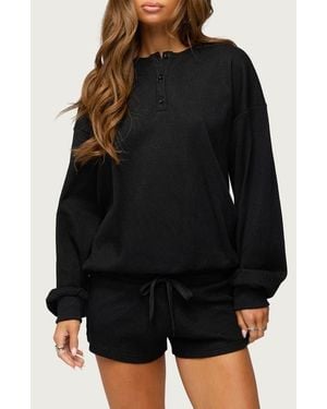 Edikted Baila Waffle Henley Top - Black