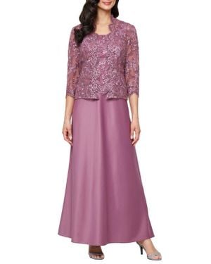 Alex Evenings Embroidered Mock Two-Piece Gown With Jacket - Purple