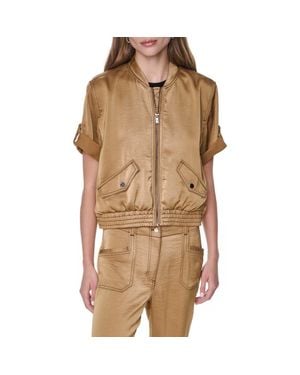 DKNY Contrast Stitch Bomber Jacket - Brown