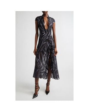 Kim Shui Chiffon Plunge Neck Dress - Black