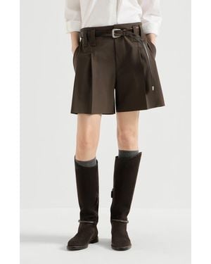 Brunello Cucinelli Tropical Luxury Wool Formal Shorts With Monili - Black