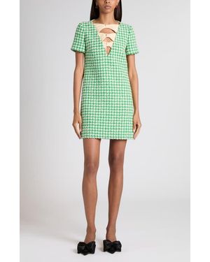 Valentino Houndstooth Cotton Blend Tweed Minidress - Green
