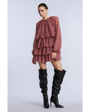 BCBGMAXAZRIA Chiffon Ruffle Mini Dress - Red