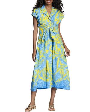 Apny Paisley Print Tie Front A-Line Dress - Green
