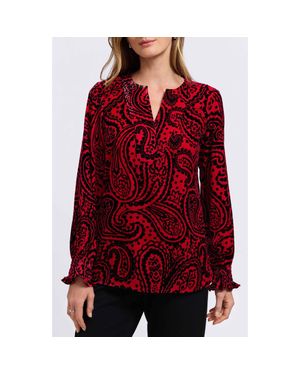 Foxcroft Alicia Paisley Velour Popover Top - Red