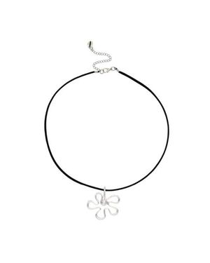 Velvet Luna Cord Necklace With Flower Charm - White