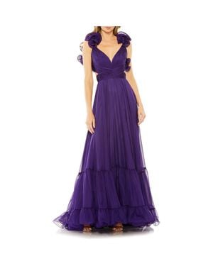 Mac Duggal Rosette Chiffon Cutout Empire Waist Gown - Purple