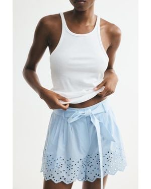 H&M Belted Cotton Shorts - Blue