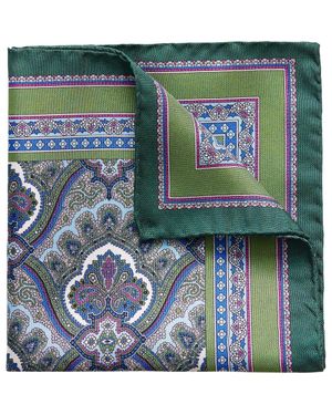 Eton Paisley Silk Pocket Square - Green