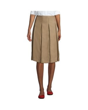 Lands' End School Uniform Solid Box Pleat Skirt Below The Knee - Natural