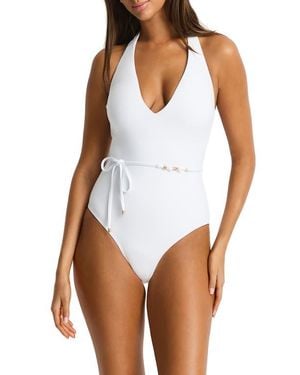 Sea Level De Luxe V-Neck Halter One-Piece Swimsuit - White
