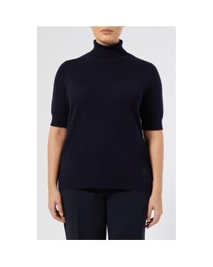 Marina Rinaldi Nepal Turtleneck Short Sleeve Cashmere Sweater - Blue
