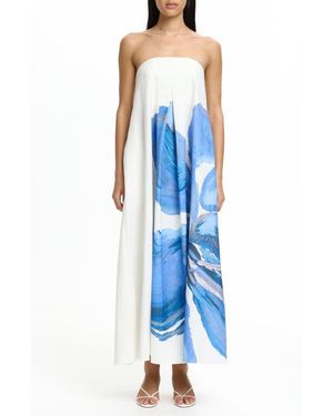 Significant Other Parisa Placed Floral Strapless Cotton Maxi Dress - Blue