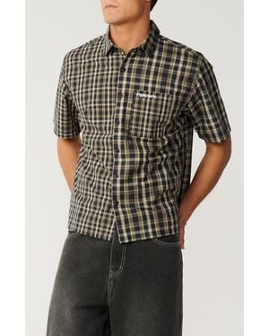 Rip Curl Archive Mix Up Check Short Sleeve Cotton Button-Up Shirt - Black