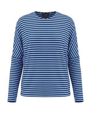 BuHu Striped V-Neck Drop Shoulder Long Sleeve Knit Top - Blue
