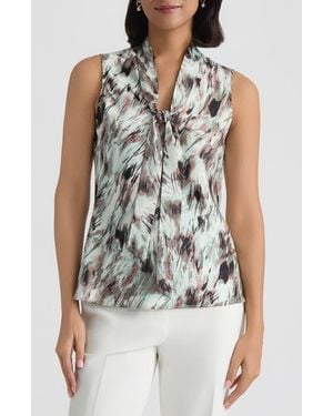 Kasper Abstract Print Tie Neck Sleeveless Top - Blue