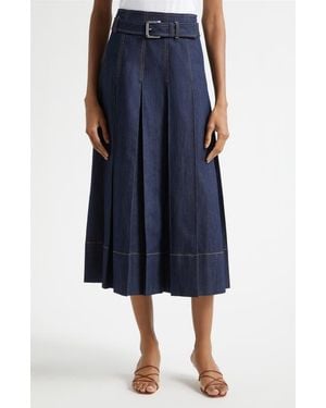 Cinq À Sept Rylee Pleated Denim Midi Skirt - Blue