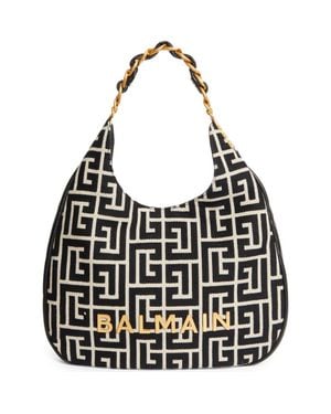 Balmain 1945 Large Soft Monogram Jacquard Hobo Bag - Black