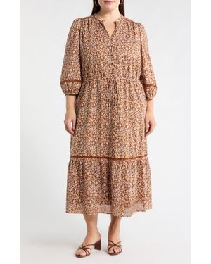 Sugarlips Ramsey Ditsy Harmy Drawstring Waist Midi Dress - Brown