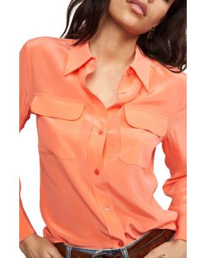 Equipment Signature Slim Fit Silk Button-Up Shirt - Orange