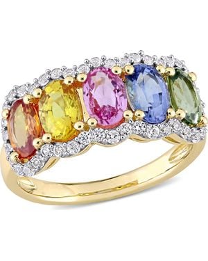 Julianna B Multi-Color Sapphire 5-Stone Halo Ring 14K - Blue