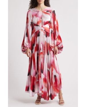 Acler Dailley Pleated Long Sleeve Maxi Cocktail Dress - Red